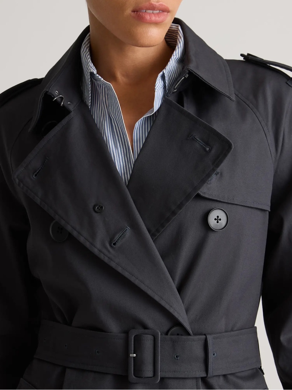 NWT QUINCE Long Trench Coat Organic Cotton Size XL Black - Picture 8 of 17